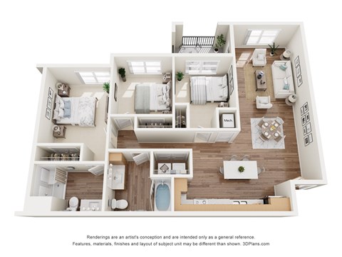 Floor plan for 3 beds, 2 baths, 1188 sqft